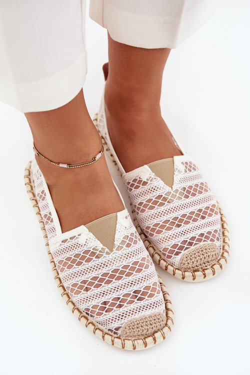 Damskie Espadryle Siateczka Koronka Białe Faylira