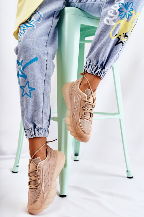 Buty Sportowe Sneakersy Modne Damskie Beżowe Sollero