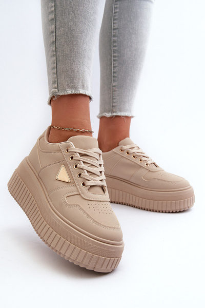 Women's Sneakers Made of Eco Leather on Chunky Platform Beige Chrisstin