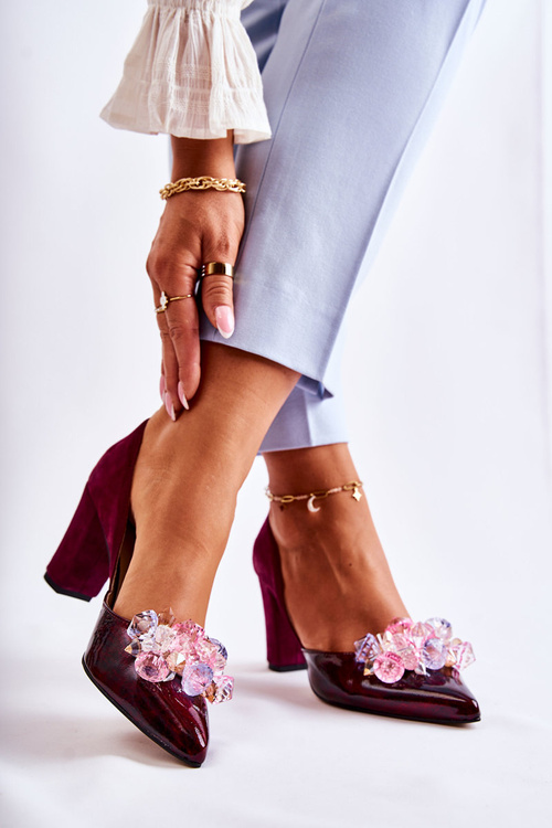 Fashionable Leather Pumps With Ornaments Maroon Louna
