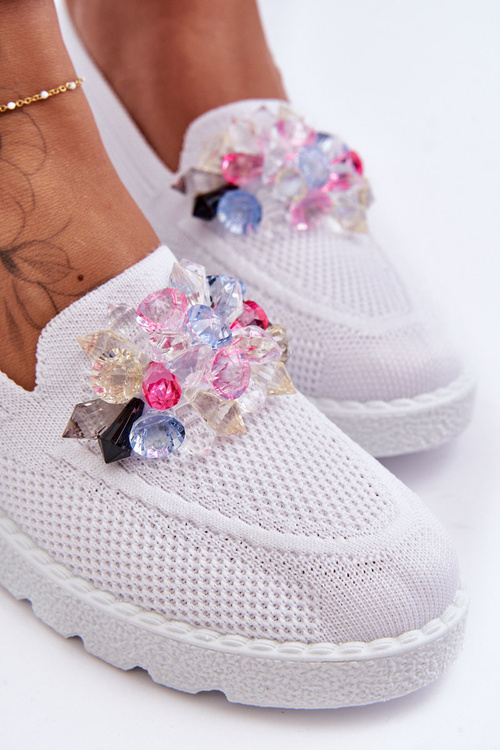 Trampki Tenisówki Damskie Wsuwane Ozdoba Białe Taylor JY302