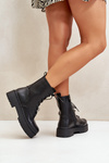 Warm ankle boots workers women's with badges black Avorira