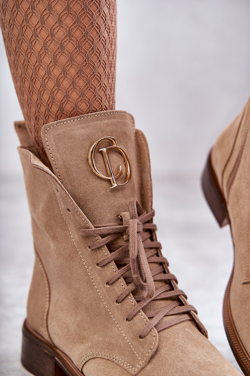 Lace-up suede boots With Decoration Nicole 2750 Beige