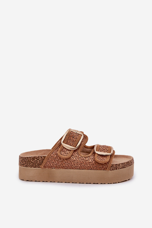 Sandals With Weaving And Buckles On A Massive Platform Camel Aralissea