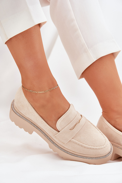 Ladies eco suede moccasins with rhinestones beige Wilamla