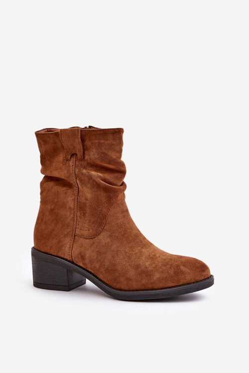 Damskie Botki Ocieplane Marszczona Cholewka Niski Obcas Camel Zinanya