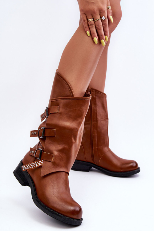 Women's Leather Ankle Boots With Flat Heel Brown Nyreo