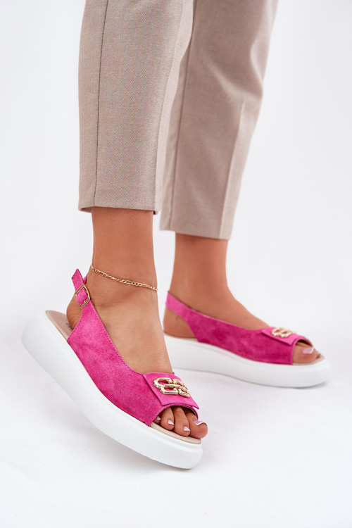 Women's Suede Sandals With Gold Detail S.Barski GR51-604 Fuchsia