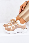 Sneakersy Buty Sportowe Skarpetka Beżowo-Białe Colleen