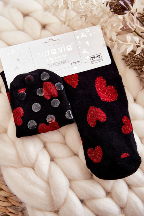Women's Non-slip Socks In Hearts Black