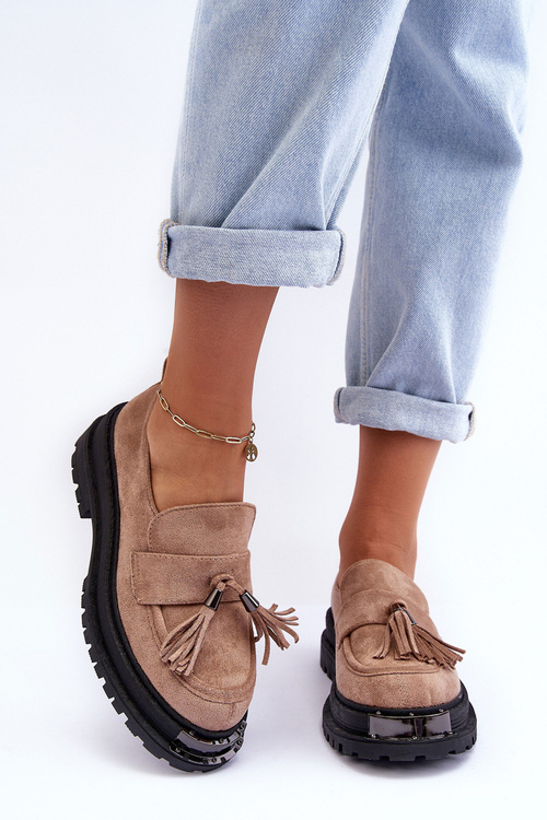 Półbuty Mokasyny Damskie Zamsz Beżowe Ramvli NC1322