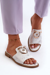 Elegant shiny women's slippers with decoration S.Barski KV27-032 silver