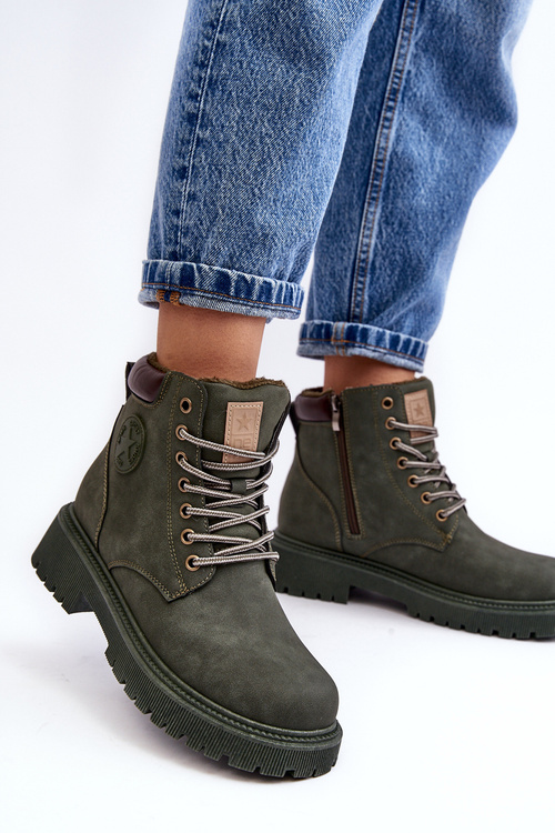Leather Lined Fur-Trimmed Boots Dark Green Felizia