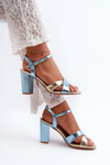Eco Leather Sandals with Block Heel in Blue-Gold Abilica