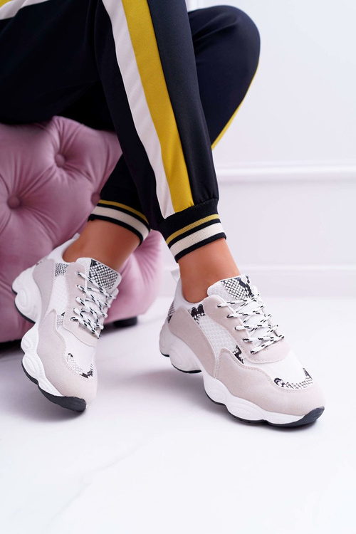Sporty Women's Suede Shoes White Snake Leather Lollipop