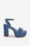 Denim Sandals with Block Heel Blue Acrana