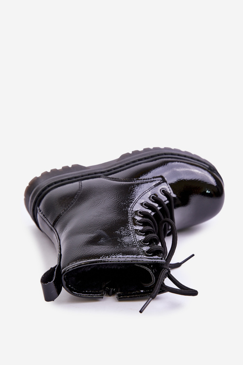 Insulated girls boots lacquered with zipper black Novita