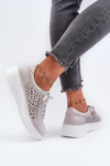Sneakersy Ażurowe Na Platformie Skóra Naturalna Szare Peilaeno 24SP18-6880