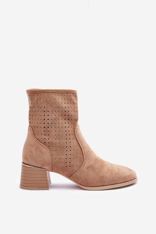 Suede Mesh Boots On Heel Dark Beige Pearls
