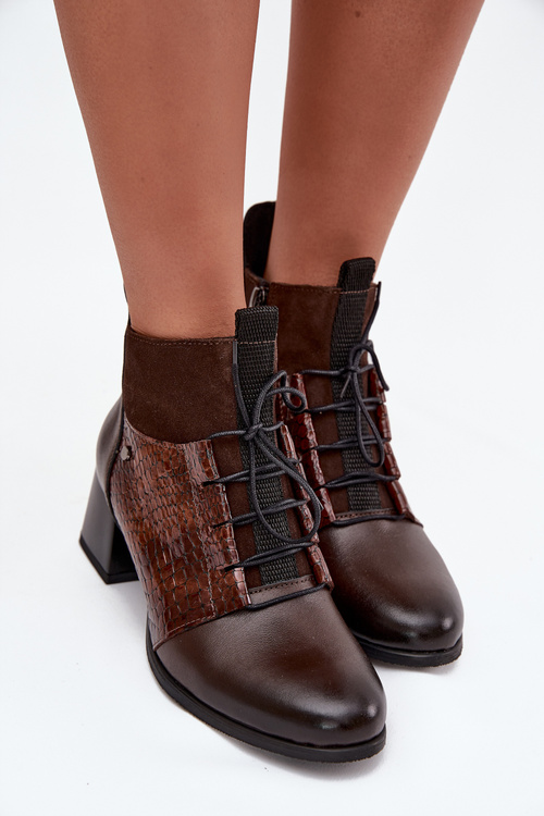 Zazoo 60503 Leather Ankle Boots with Heels Heated Chocolate