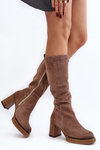 Women's suede boots with stiletto heel above the knee brown Lemar Ceraxa