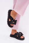 Ladies leather sandals on platform with bow CheBello 4647 black
