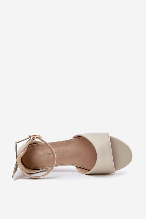 Shiny girls sandals on low heel gold Ainare