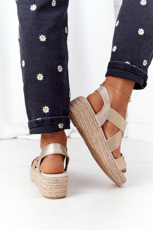 Wedge Sandals With Drawstring Big Star HH274414 Golden