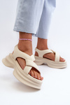 Women's Leather Sandals on Chunky Sole Light Beige GOE NN2N4105