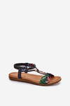 Flat Women's Sandals With Woven Strap And Decoration Black Artiker 56C1318