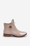 Women's Ankle Boots with Flat Heel and Zip Beige Loratie
