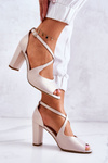 Leather Sandals On A Bar Beige Lorita