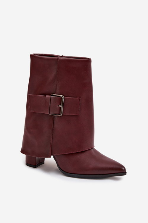Warm Ankle Boots On Heel With Folded Shaft And Buckle Bordeaux Ylenara