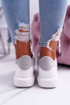 Sporty Women's Thick Sole Shoes White Grey Skirt