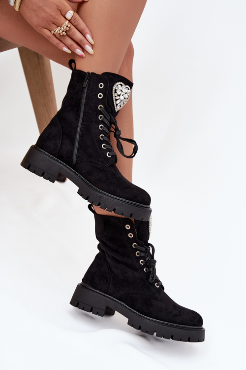 Women's workery with crystals on tongue black Rosira