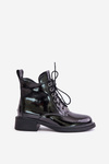 Leather Patent Ankle Boots With Insulation Black Bellani