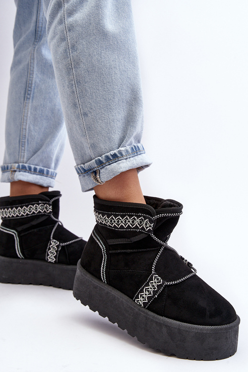 Women's snow boots with thick sole and laces black Milson