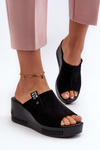 Women's Black Wedge Sandals Vleni