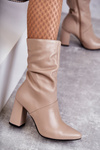 Leather Boots On High Heel Laura Messi 2560 Beige