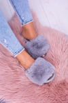Lu Boo Women's Furry Flip Flops Grey Fur XXL