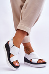 Leather Wedge Sandals White Morgan