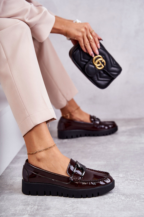 Półbuty Loafery Modne Skóra Bordowe Kjersti