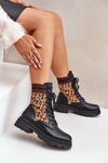 Women's Worker Ankle Boots With Sock In Leopard Black Penthis