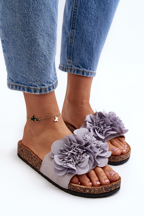 Klapki Damskie Kwiaty Szare Lulania CK290P