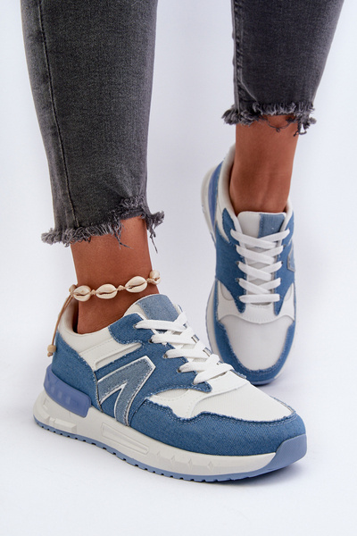 Jeansowe Damskie Sneakersy Eko Skóra Niebieskie Vinelli A88-179