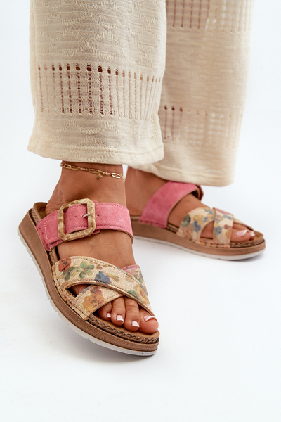 Comfortable Women's Flip Flops with Buckle in Flowers Inblu GS000051 Pink