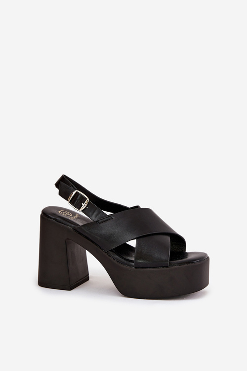 Ladies High Heel And Platform Sandals Made Of Eco Leather Black Annavin