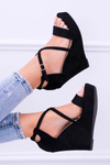 Women's Black Suede Anchor Sandals Eline