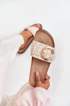 Women's Sandals On Cork Platform With Golden Buckle Beige Nilaviena