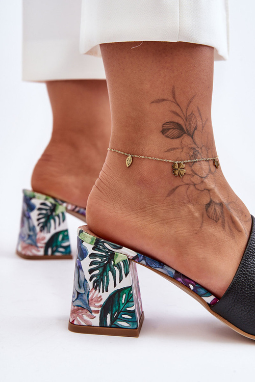 Klapki Damskie Skóra Obcas Czarne Lewski Shoes 3209/K